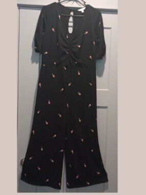 Lauren Conrad Women s M Black Pink Roses Stretch Pantsuit Jumper Romper